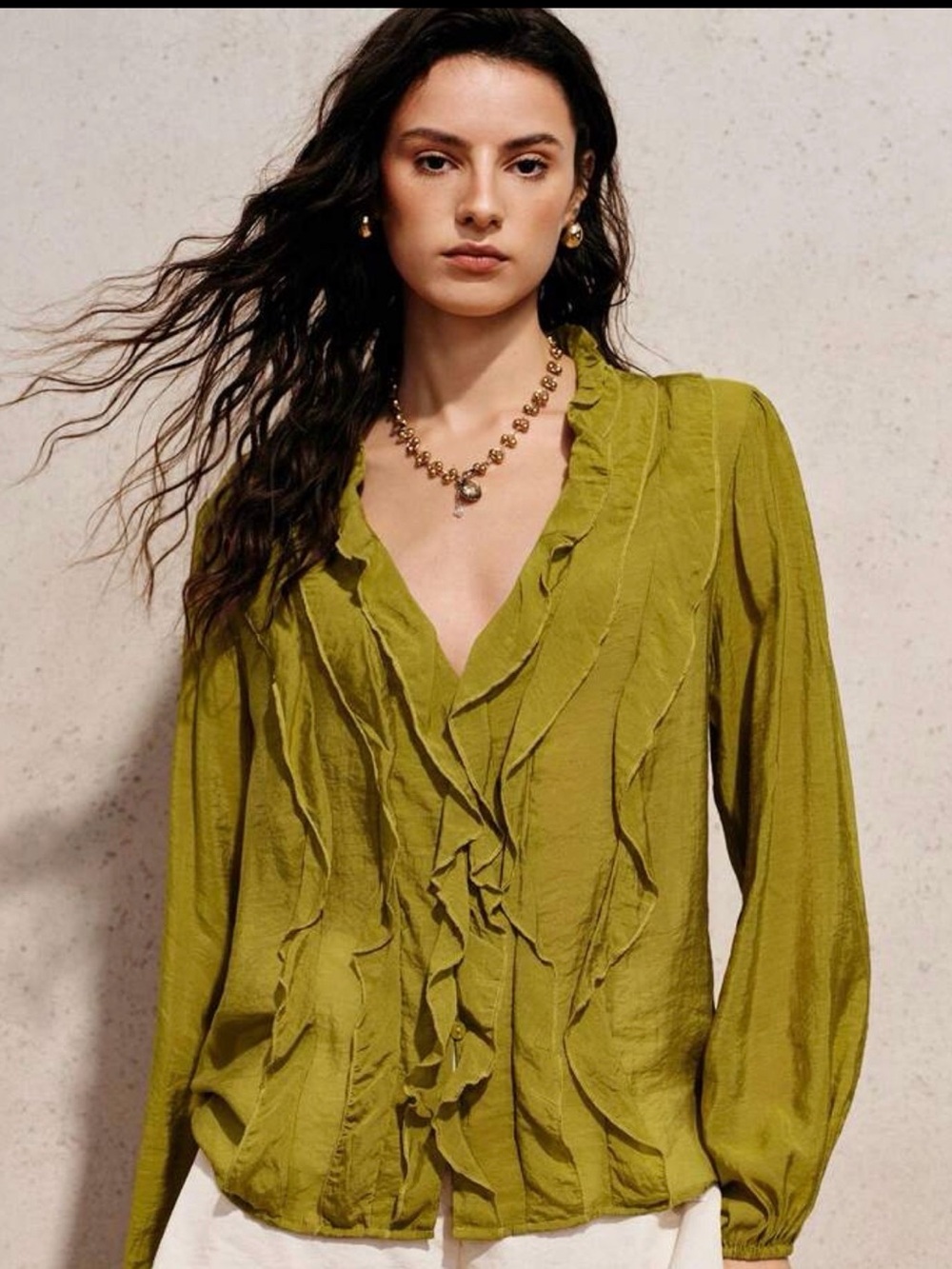 MODICHIC Olive Green Ruffle V-Neck Blouse - Picture 8 of 8